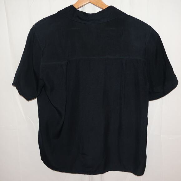Seta Studio Blouses 100% Silk Size Small Short Sleeve Midnight Blue Button Up - Picture 13 of 13